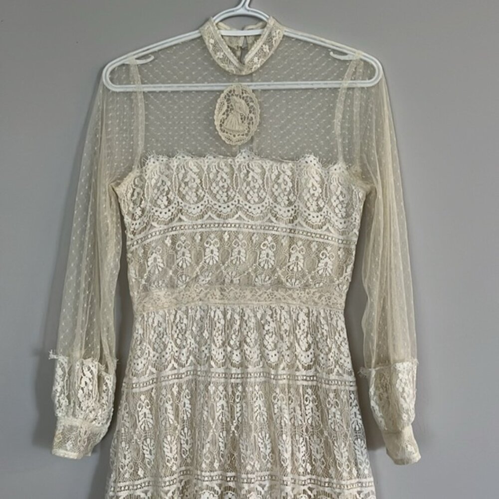 Vintage 1970βs Toutay Bar cream lace dress size XS 36 - Picture 5 of 16